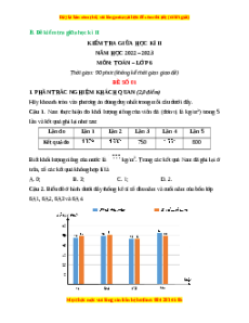 Đề thi giữa kì 2 Toán 6 Cánh diều (Đề 1)