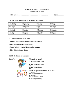 Bộ 5 đề thi giữa kì 2 Tiếng Anh lớp 5 Global success có đáp án