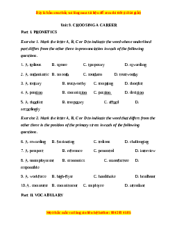 Trắc nghiệm Unit 9: Choosing a career Tiếng Anh 12 chương trình thí điểm