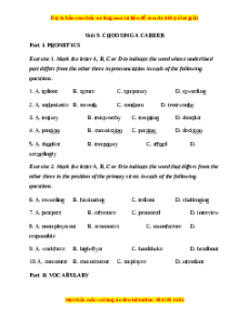 Trắc nghiệm Unit 9: Choosing a career Tiếng Anh 12 chương trình thí điểm