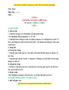Giáo án Số hạng - Tổng ( Tiết 1 ) Toán 2 Chân trời sáng tạo