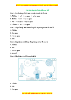Trắc nghiệm Từ tế bào đến cơ thể KHTN 6 Cánh diều