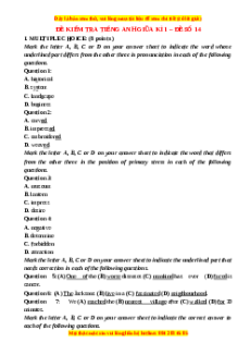 Đề thi giữa kì 1 Tiếng Anh 9 - Đề 14