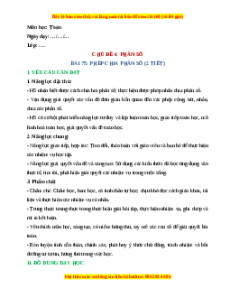 Giáo án Phép chia phân số Toán lớp 4 Chân trời sáng tạo