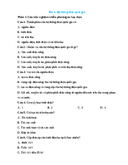 Trắc nghiệm Bài 4: Hệ thống điện quốc gia Công nghệ 12 Điện-Điện tử Kết nối đúng sai, trả lời ngắn 2025