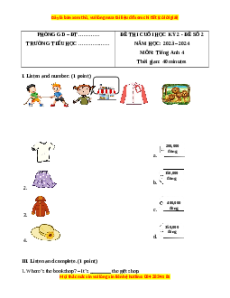 Đề thi cuối kì 2 Tiếng Anh lớp 4 Global success (Đề 2)