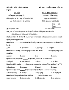 Đề chính thức Tiếng Anh vào 10 Hà Nội năm 2023