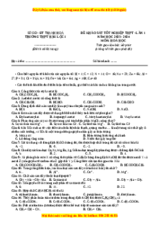 Đề thi thử tốt nghiệp Hóa học trường THPT Hậu Lộc 1 lần 1 năm 2024