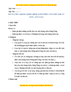 Giáo án Bài 15 Lịch sử 7 Cánh diều (Phiên bản 2): Cuộc kháng chiến chống quân Tống xâm lược của nhà Lý (1075-1077)