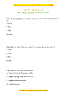 Trắc nghiệm Bài 1 Địa lí 9: Cộng đồng các dân tộc Việt Nam