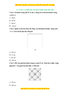 Trắc nghiệm Chu vi và diện tích của một số hình trong thực tiễn Toán 6 Chân trời sáng tạo