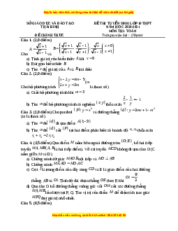 Đề thi vào 10 môn Toán tỉnh Thái Bình (Hệ không chuyên) năm 2021