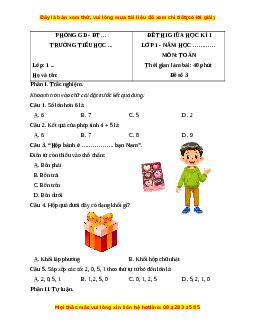 Đề thi cuối kì 1 Toán lớp 1 Chân trời sáng tạo (Đề 3)