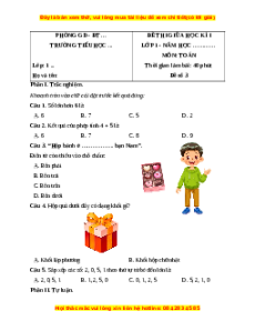 Đề thi cuối kì 1 Toán lớp 1 Chân trời sáng tạo (Đề 3)