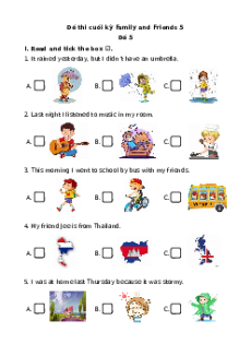 Đề thi Cuối kì 1 Tiếng Anh lớp 5 Family and Friends (Đề 5)