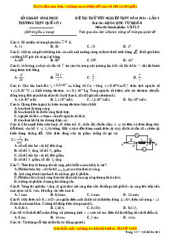 Đề thi thử Vật Lí trường Quế Võ năm 2021