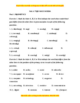 Trắc nghiệm Unit 4: The mass media Tiếng Anh 12 chương trình thí điểm