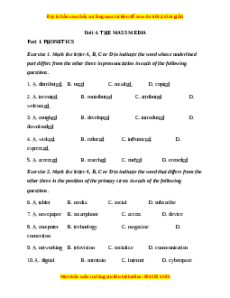 Trắc nghiệm Unit 4: The mass media Tiếng Anh 12 chương trình thí điểm
