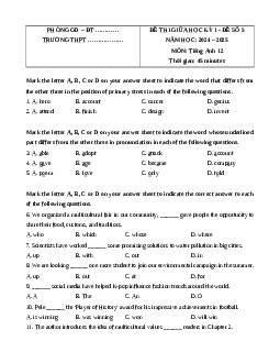 Đề thi giữa kì 1 Tiếng Anh 12 Global success (Đề 5)
