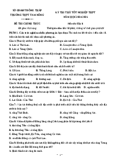 Đề thi thử tốt nghiệp 2025 Địa lí THPT Tam Nông - Đồng Tháp