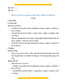 Giáo án Bài 16 KTPL 11 Chân trời sáng tạo: Quyền và nghĩa vụ công dân về bảo vệ tổ quốc