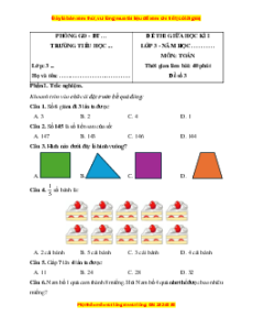Đề thi giữa kì 1 Toán lớp 3 Cánh diều (Đề 3)