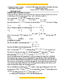 Đề thi vào 10 môn Toán tỉnh Vĩnh Phúc năm 2022