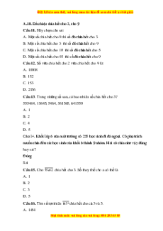 Trắc nghiệm Dấu hiệu chia hết cho 3, cho 9 Toán 6 Cánh diều