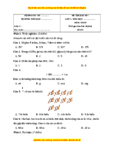 Đề thi cuối kì 1 Toán lớp 3 Cánh diều - Đề 8