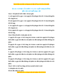 Trắc nghiệm Vai trò của nước và các chất dinh dưỡng đối với cơ thể sinh vật KHTN 7 Chân trời sáng tạo