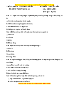 Đề thi GDCD 6 cuối kì 1 THCS Thanh Am - Đề 1 có đáp án