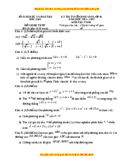 Đề thi vào 10 môn Toán tỉnh Bắc Cạn năm 2022