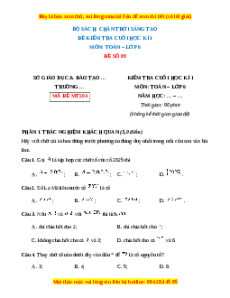 Đề thi cuối kì 1 Toán 6 Chân trời sáng tạo (Đề 9)