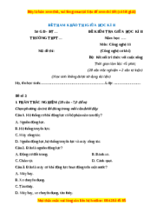 Đề thi Công nghệ 11 giữa kì 2 Kết nối tri thức (Công nghệ cơ khí) - Đề 2