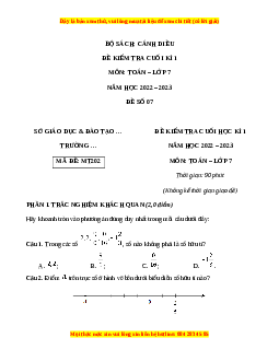 Đề thi cuối kì 1 Toán 7 Cánh diều có đáp án (Đề 7)