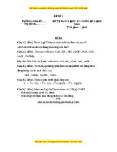 Đề thi giữa kì 1 Hóa học 9 - Đề 1