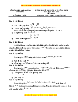 Đề thi vào 10 môn Toán tỉnh Cao Bằng năm 2022