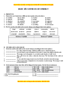 Bài tập Unit 10: Sources of energy Tiếng Anh 7 chương trình thí điểm - Lưu Hoằng Trí