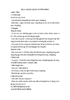 Giáo án Bài 4: Khách quan và công bằng Giáo dục công dân 9 Kết nối tri thức