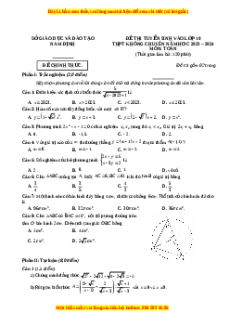 Đề thi vào 10 Toán Tỉnh Nam Định năm 2023-2024