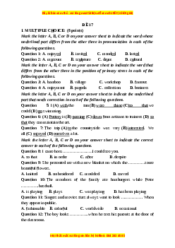 Đề thi giữa kì 1 Tiếng Anh 9 - Đề 17