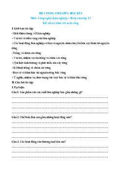 Đề cương ôn tập giữa kì 1 Công nghệ 12 Lâm nghiệp, thủy sản Kết nối tri thức