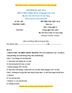 Đề thi cuối kì 2 Công nghệ Chăn nuôi 11 Kết nối tri thức cấu trúc mới