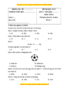Đề thi cuối kì 2 Toán lớp 2 Kết nối tri thức (Đề 7)