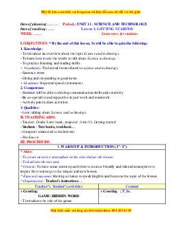 Giáo án Unit 11: Science and technology Tiếng Anh 8 Global success