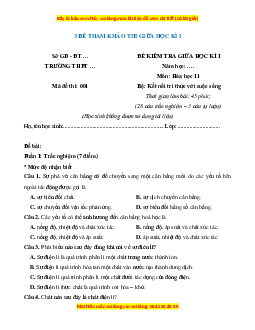 Đề thi giữa kì 1 Hóa Học 11 Kết nối tri thức (đề 2)