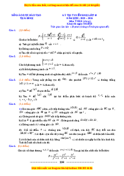 Đề thi vào 10 Toán Tỉnh Thái Bình năm 2023-2024