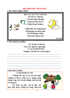 Bộ 10 đề thi Cuối kì 1 Tiếng Việt lớp 1 Chân trời sáng tạo có đáp án