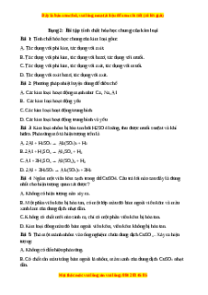 Trắc nghiệm Bài tập tính chất hóa học chung của kim loại Hóa học 9