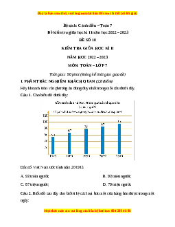 Đề thi giữa kì 2 Toán 7 Cánh diều có đáp án (Đề 10)